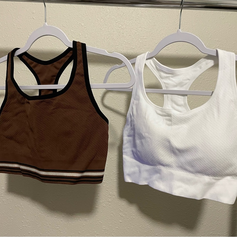 Brown and White Racerback Sports Bras